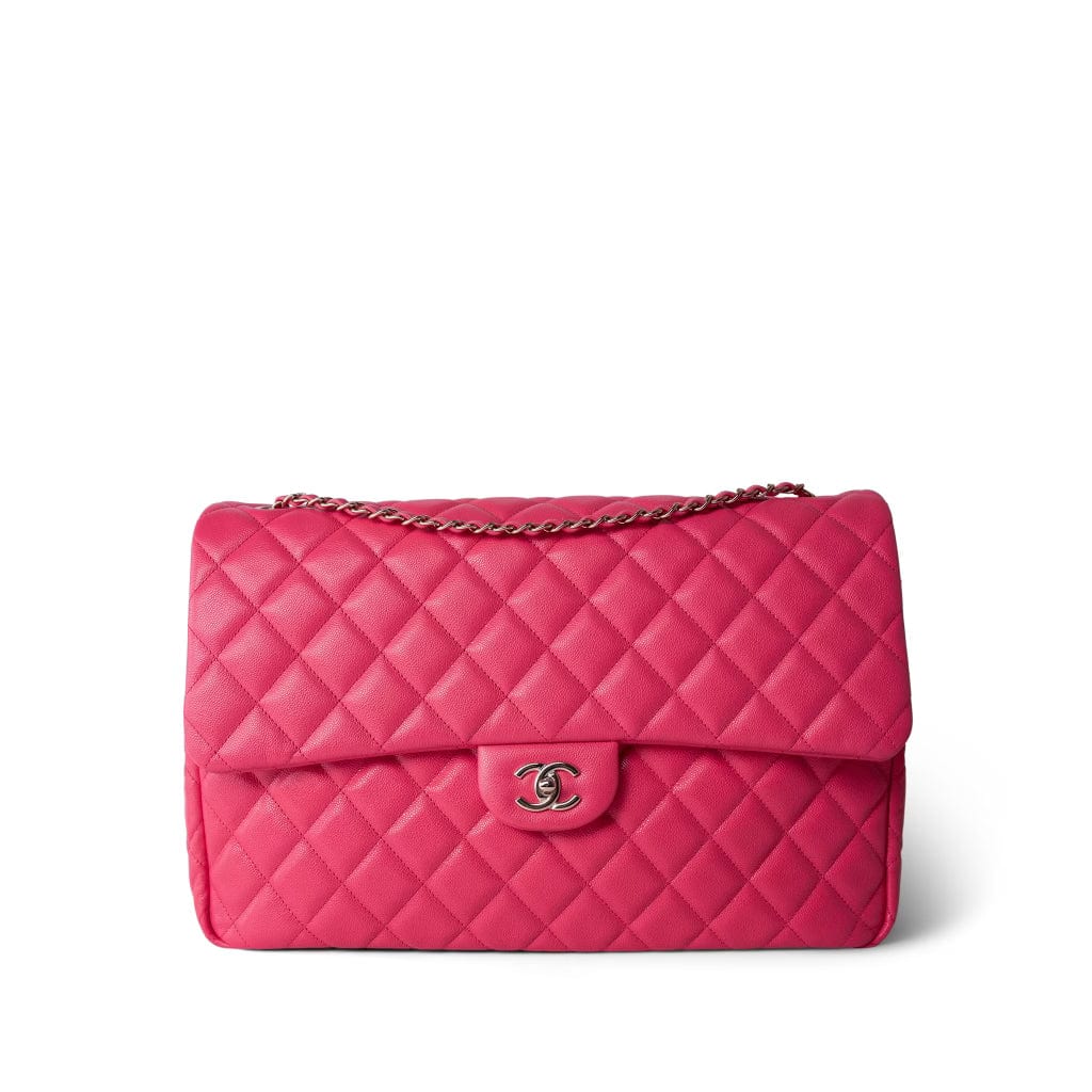 CHANEL Handbag Pink 24C Maxi Travel Flap Pink Caviar Quilted Light Gold Hardware - Redeluxe