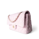 CHANEL Handbag Pink / Classic flap 21S Pink Tweed Quilted Classic Flap Medium Light Gold Hardware - Redeluxe