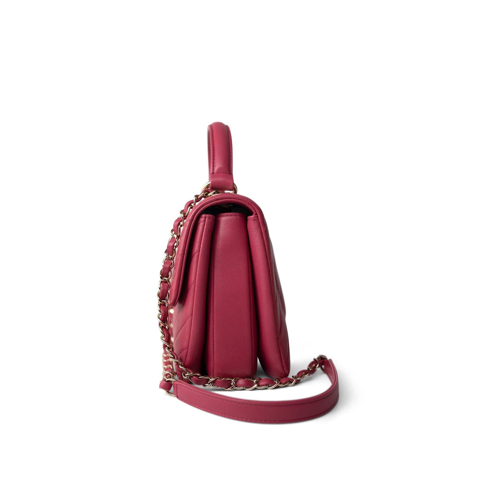 CHANEL Handbag Pink Dark Pink Chevron Trendy CC Light Gold Hardware - Redeluxe