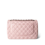 CHANEL Handbag Pink Light Pink Lambskin Quilted Jumbo Classic Flap Silver Hardware - Redeluxe