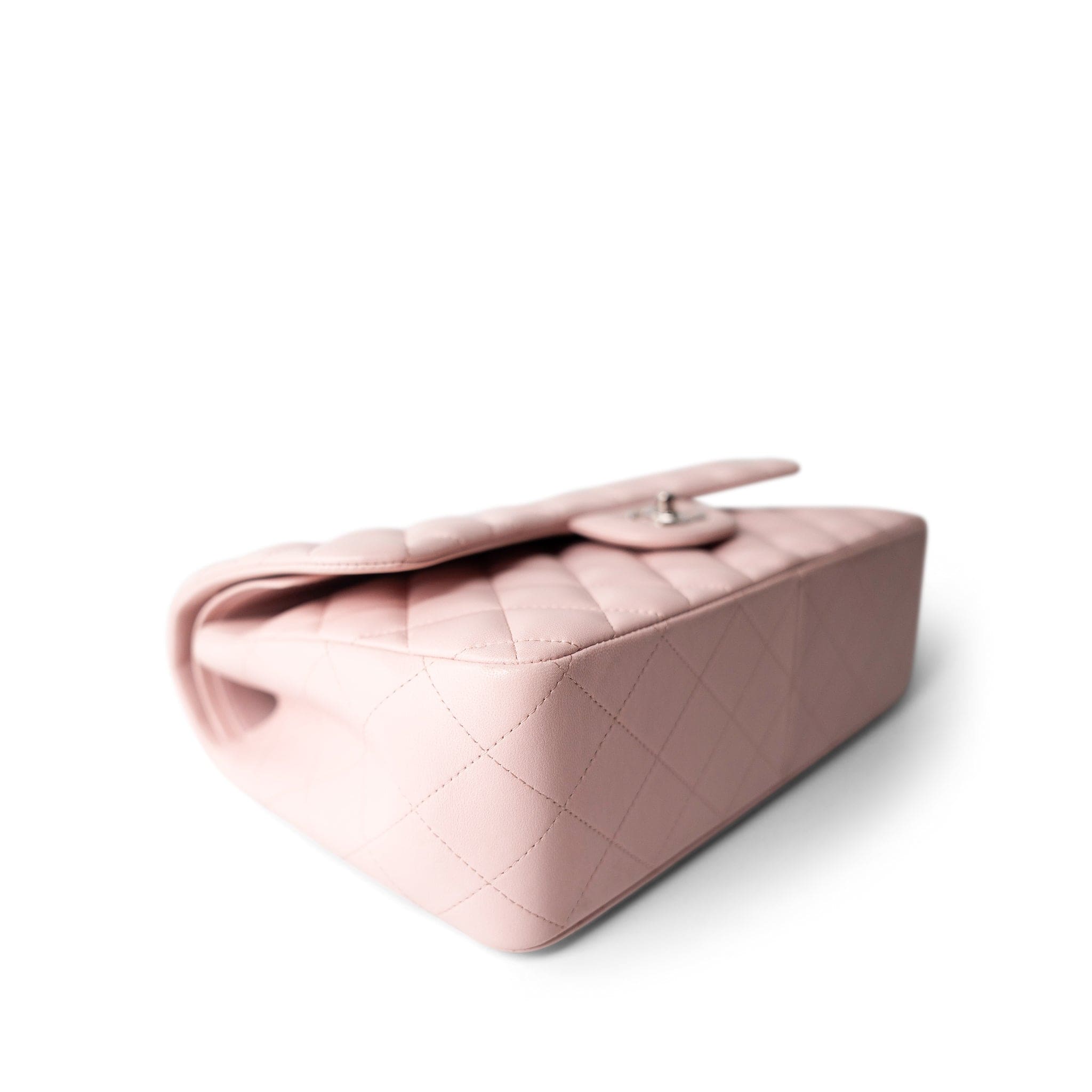 CHANEL Handbag Pink Light Pink Lambskin Quilted Jumbo Classic Flap Silver Hardware - Redeluxe