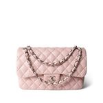 CHANEL Handbag Pink Light Pink Lambskin Quilted Jumbo Classic Flap Silver Hardware - Redeluxe