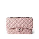 CHANEL Handbag Pink Light Pink Lambskin Quilted Jumbo Classic Flap Silver Hardware - Redeluxe