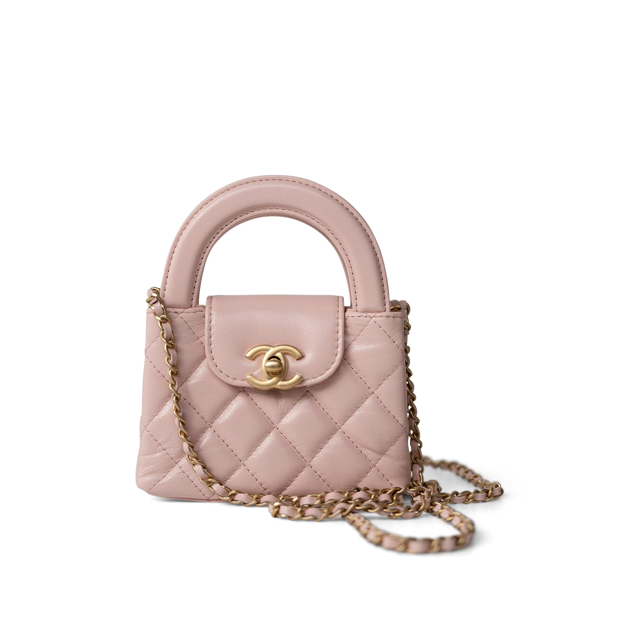 CHANEL Handbag Pink Light Pink Shiny Aged Calfskin Nano Kelly Mini Shopper - Redeluxe