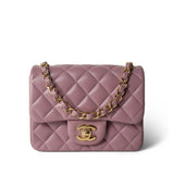 CHANEL Handbag Pink Mauve Lambskin Quilted Mini Square Flap - Redeluxe