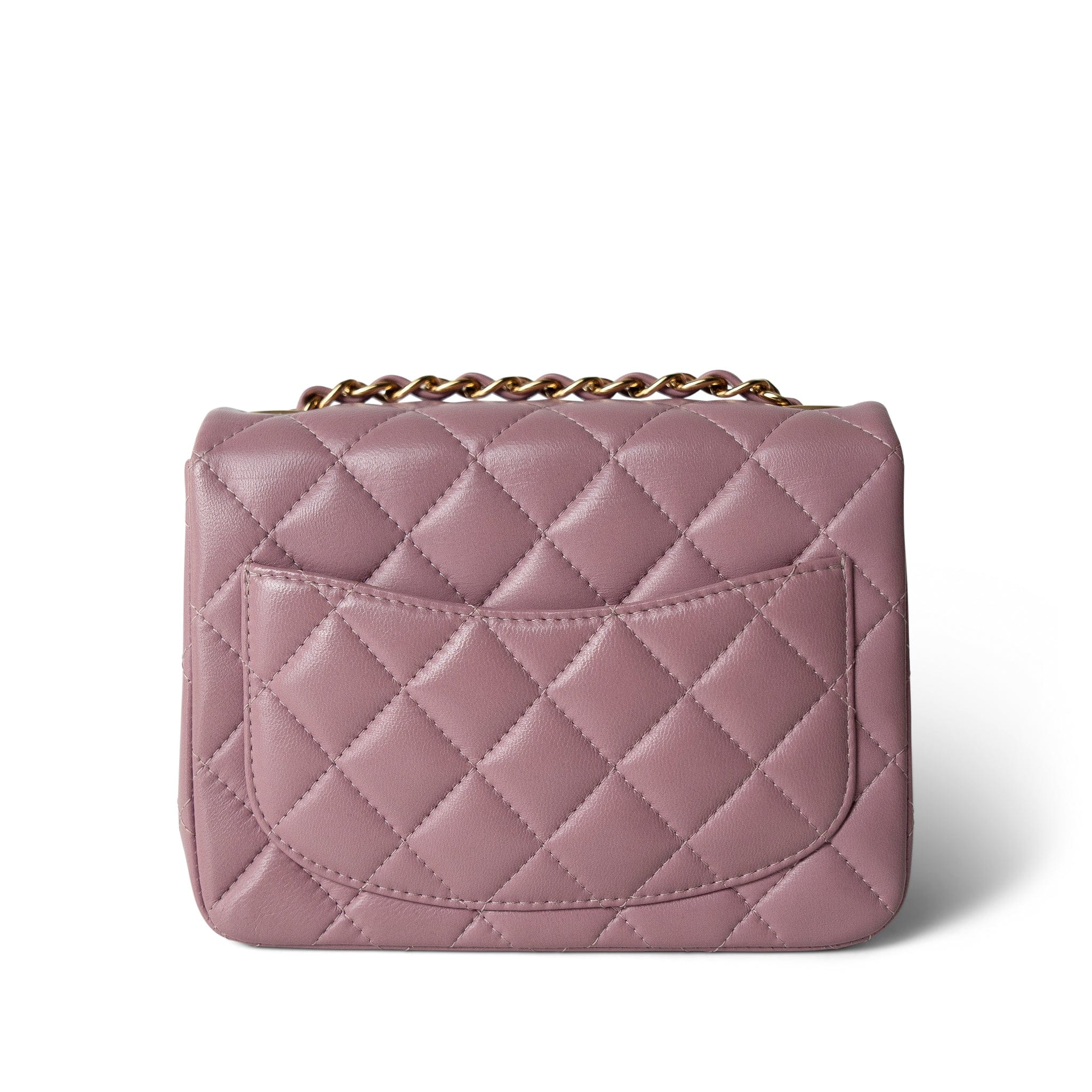 CHANEL Handbag Pink Mauve Lambskin Quilted Mini Square Flap - Redeluxe