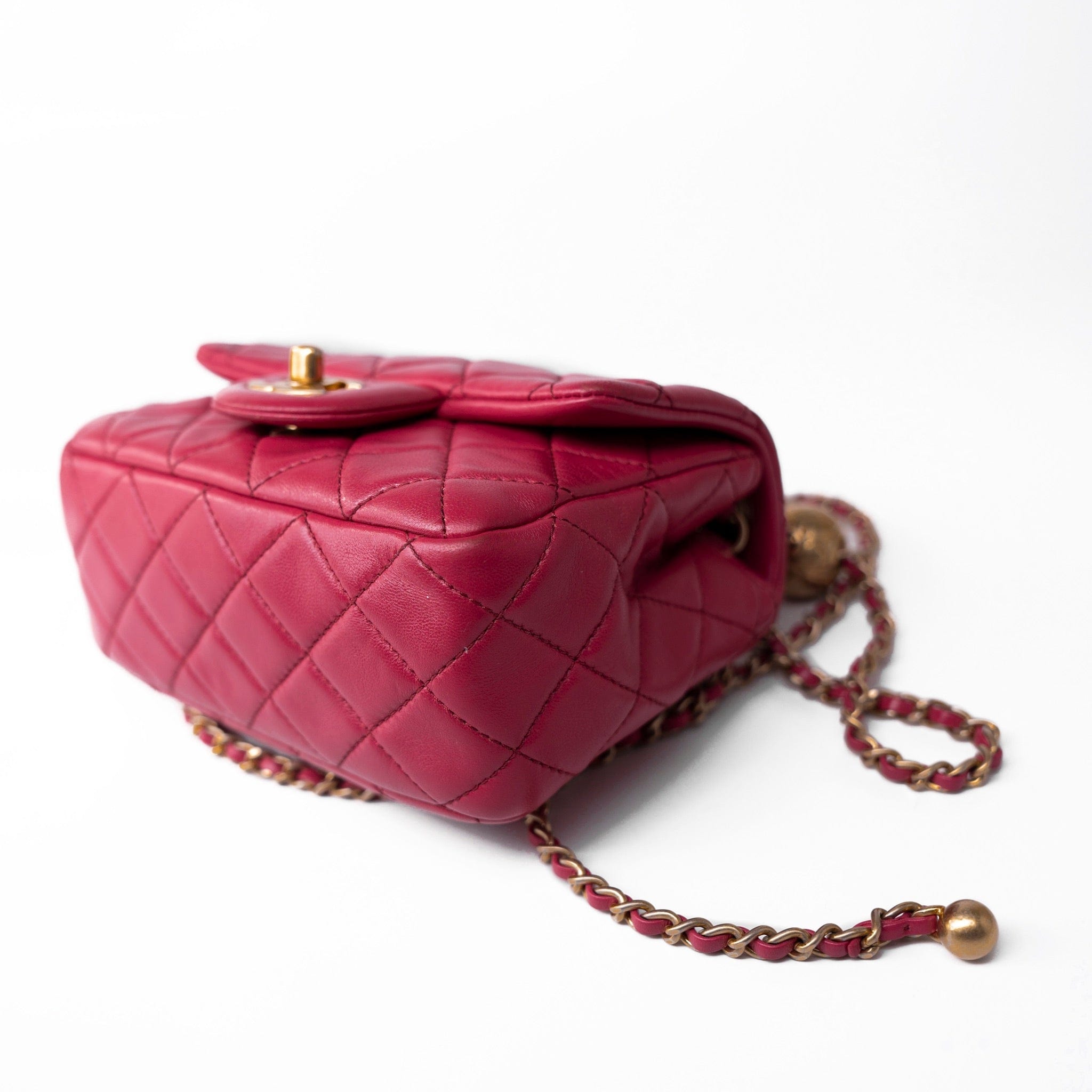 Mini Pearl Crush Fuchsia Lambskin Quilted Square Flap – REDELUXE