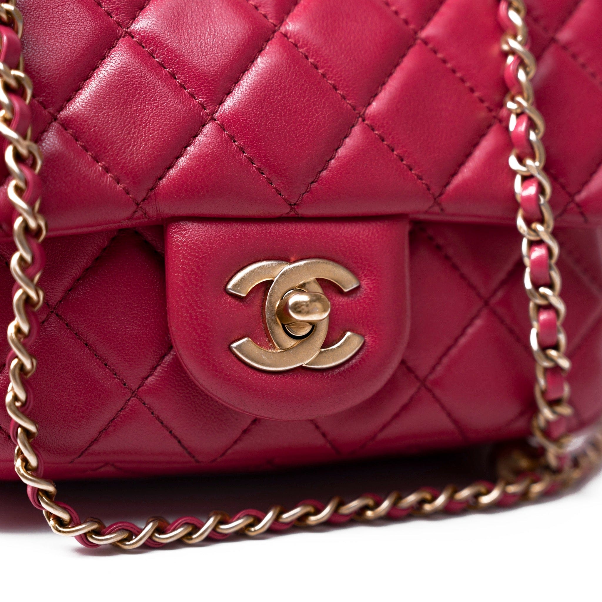 CHANEL Handbag Pink Mini Pearl Crush Fuchsia Lambskin Quilted Square Flap - Redeluxe