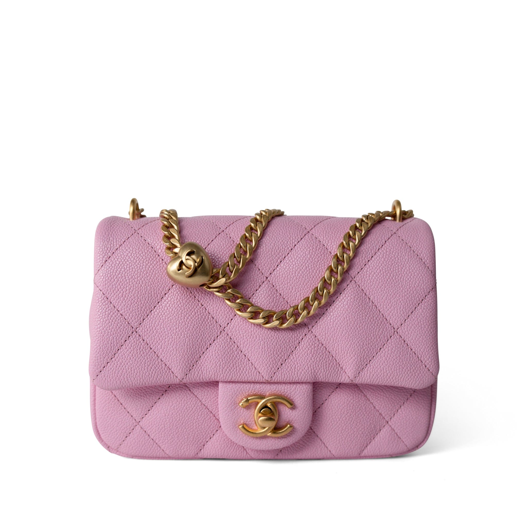 CHANEL Handbag Pink Pink Caviar Quilted Sweetheart Mini Flap Antique Gold Hardware - Redeluxe