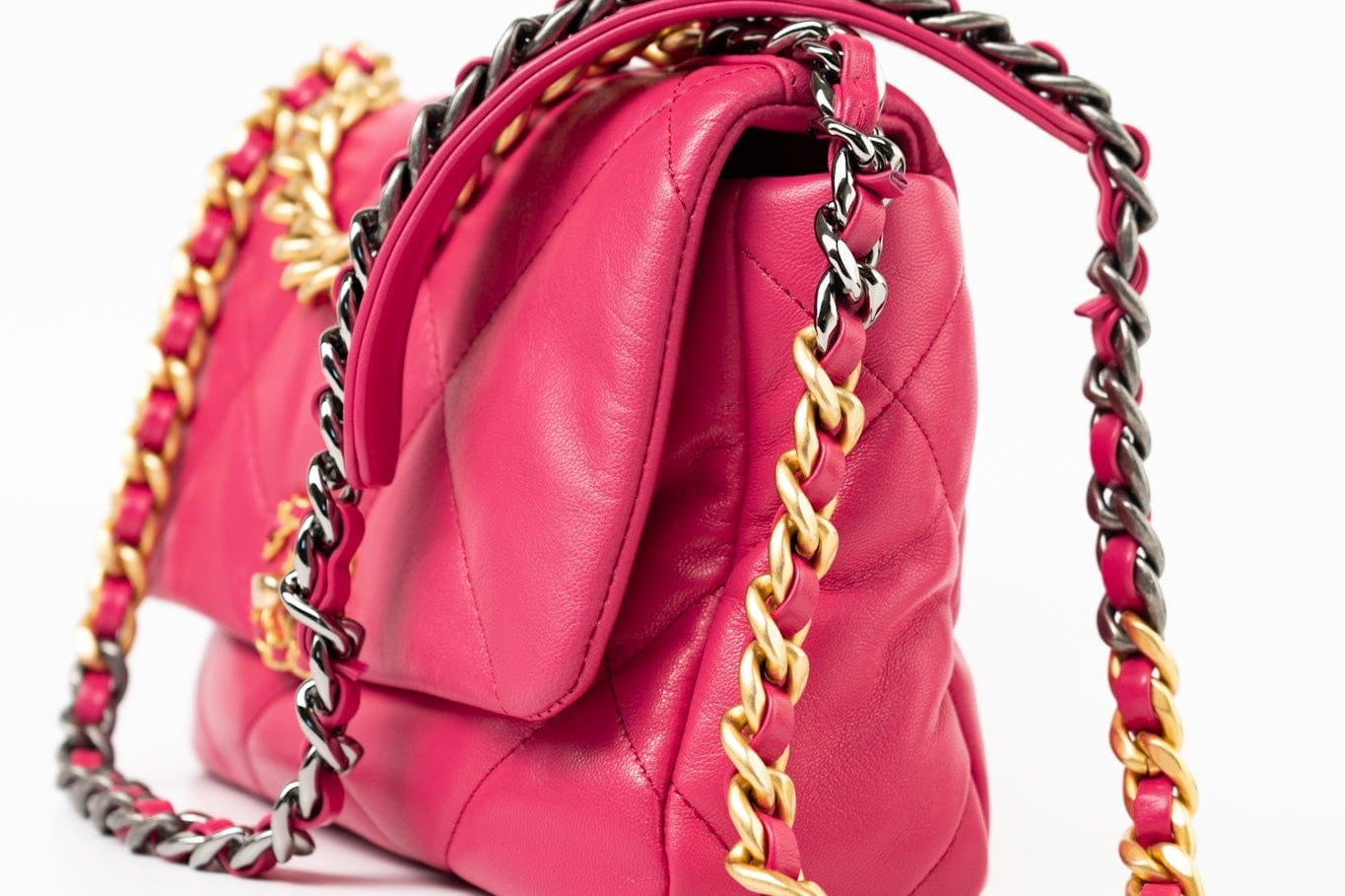 CHANEL Handbag Pink Pink Goatskin Quilted 19 Flap Small Mixed Hardware - Redeluxe