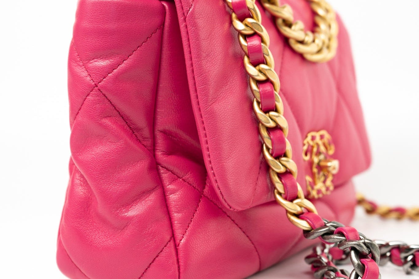 CHANEL Handbag Pink Pink Goatskin Quilted 19 Flap Small Mixed Hardware - Redeluxe