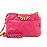 CHANEL Handbag Pink Pink Goatskin Quilted 19 Flap Small Mixed Hardware - Redeluxe