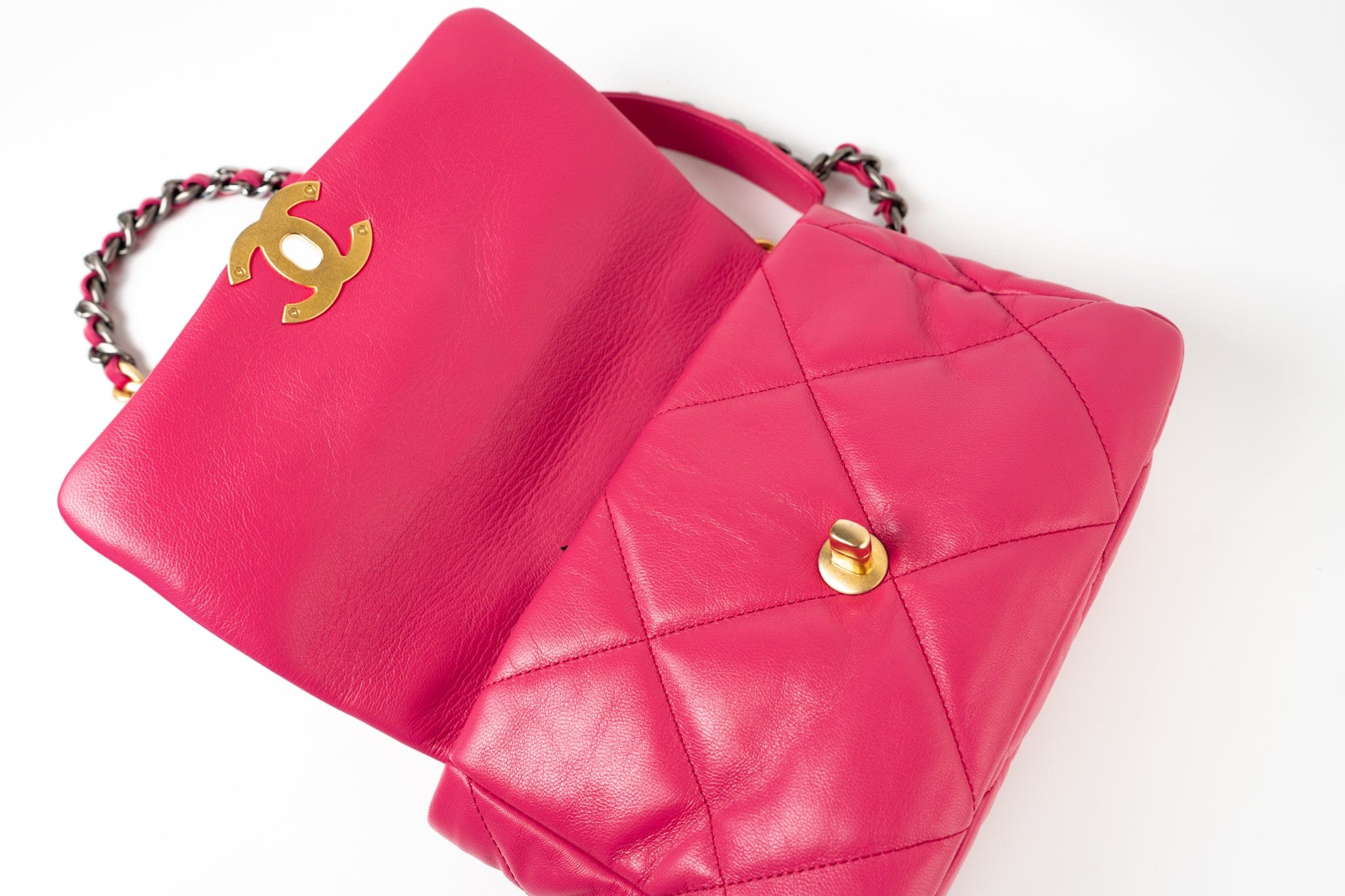 CHANEL Handbag Pink Pink Goatskin Quilted 19 Flap Small Mixed Hardware - Redeluxe