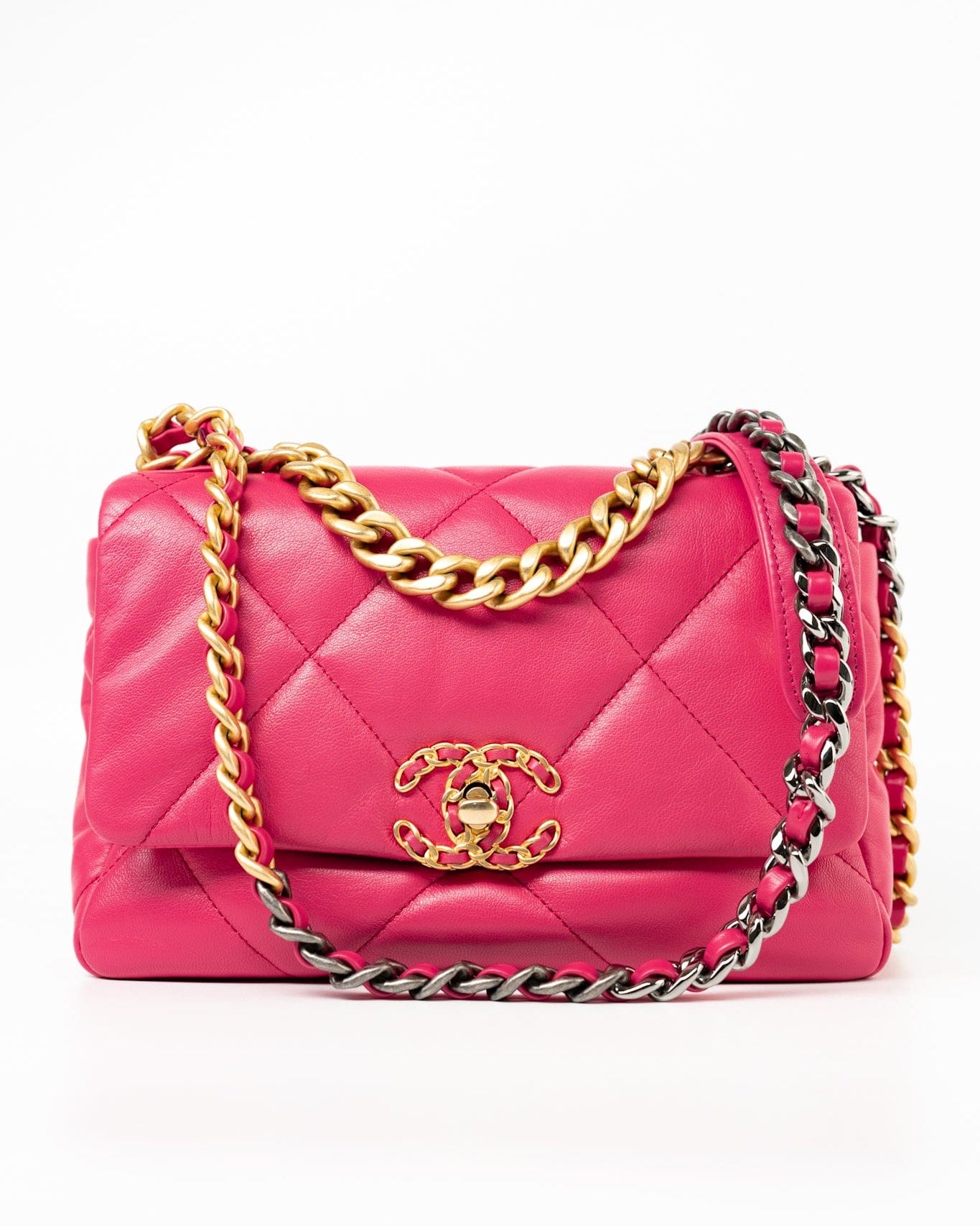 CHANEL Handbag Pink Pink Goatskin Quilted 19 Flap Small Mixed Hardware - Redeluxe