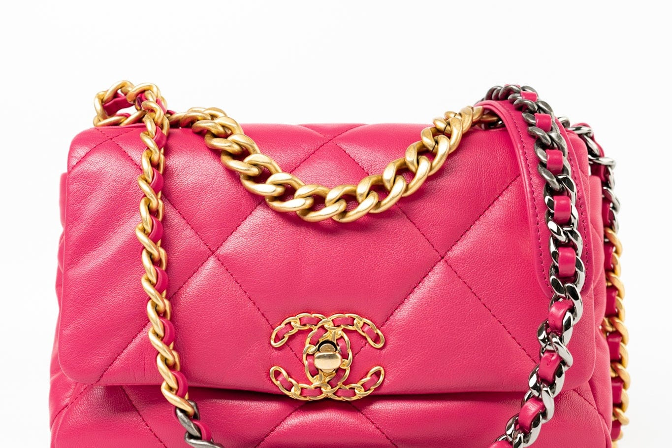 CHANEL Handbag Pink Pink Goatskin Quilted 19 Flap Small Mixed Hardware - Redeluxe