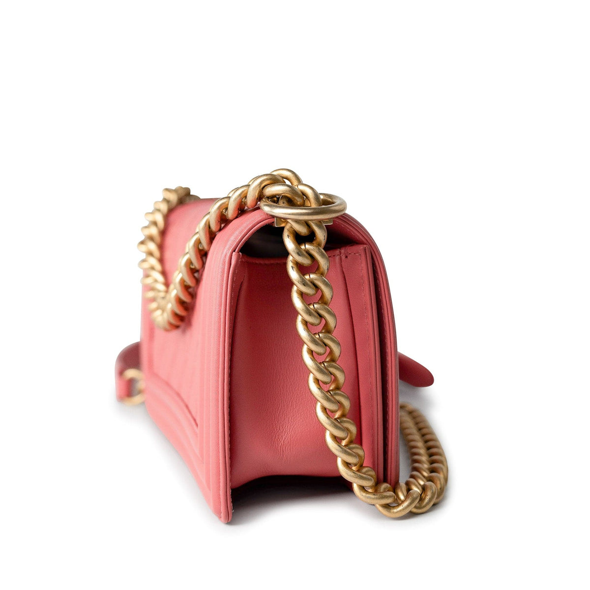CHANEL Handbag Pink Pink Lambskin Quilted Small Boy Bag Aged Gold Hardware - Redeluxe
