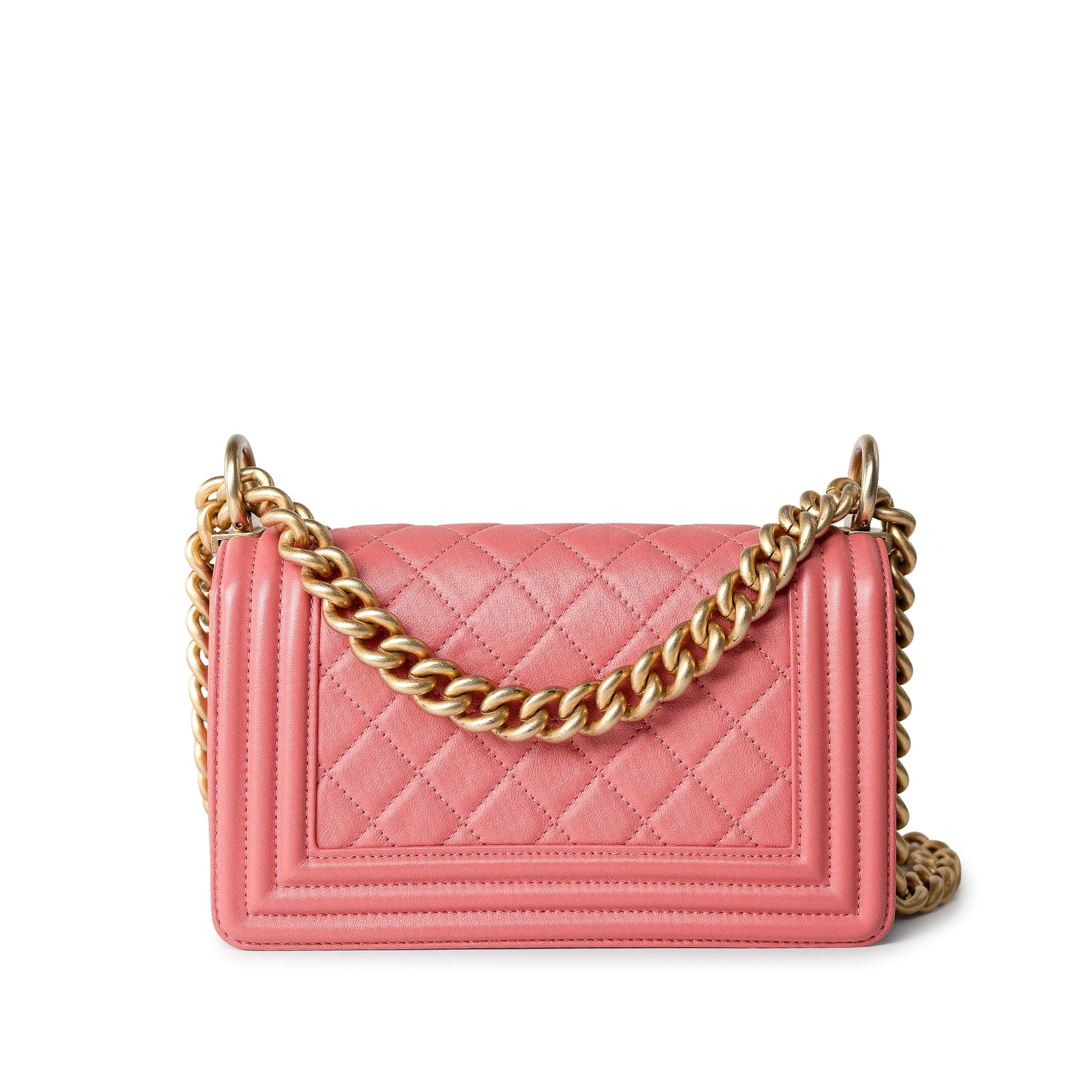Pink Lambskin Quilted Small Boy Bag Aged Gold Hardware – REDELUXE