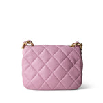 CHANEL Handbag Pink Pink Mini Lacquered Chain Lambskin Quilted Flap Aged Gold Hardware - Redeluxe