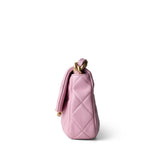 CHANEL Handbag Pink Pink Mini Lacquered Chain Lambskin Quilted Flap Aged Gold Hardware - Redeluxe