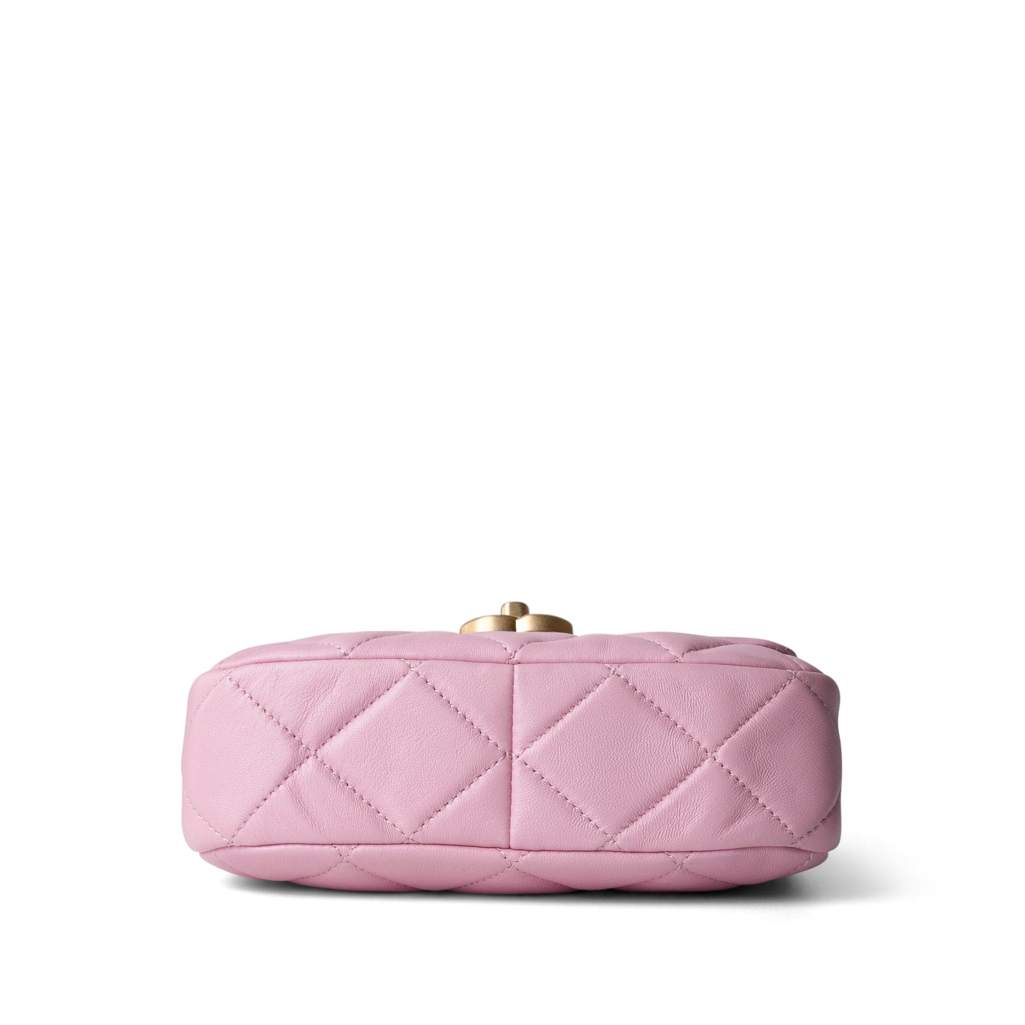 CHANEL Handbag Pink Pink Mini Lacquered Chain Lambskin Quilted Flap Aged Gold Hardware - Redeluxe