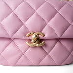 CHANEL Handbag Pink Pink Mini Lacquered Chain Lambskin Quilted Flap Aged Gold Hardware - Redeluxe