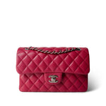 CHANEL Handbag Pink Raspberry Caviar Quilted Classic Flap Small Silver Hardware - Redeluxe