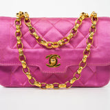 CHANEL Handbag Pink Satin Quilted Single Flap Mini Gold Hardware - Redeluxe