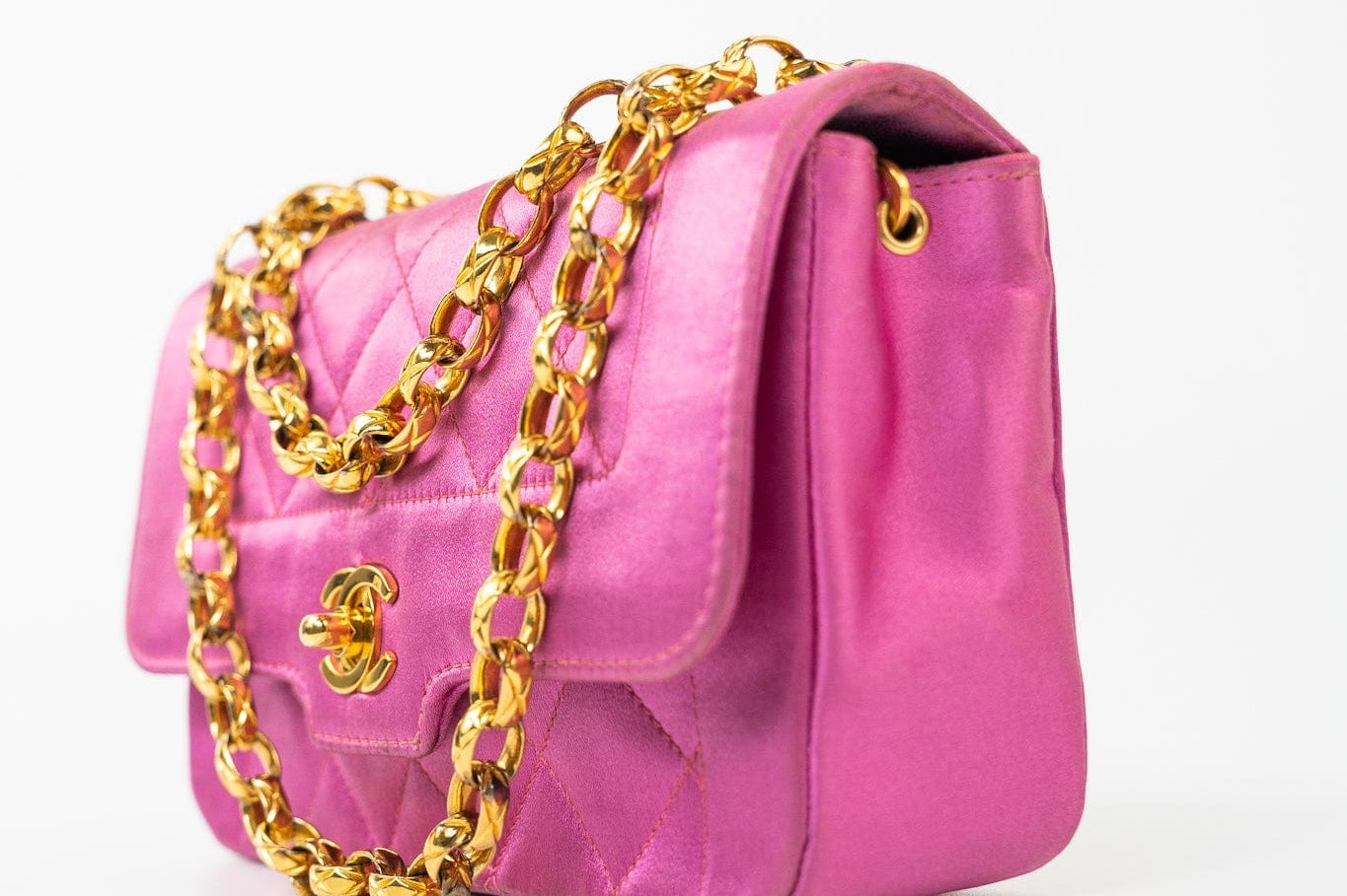 CHANEL Handbag Pink Satin Quilted Single Flap Mini Gold Hardware - Redeluxe