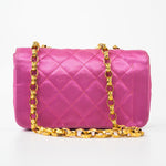 CHANEL Handbag Pink Satin Quilted Single Flap Mini Gold Hardware - Redeluxe
