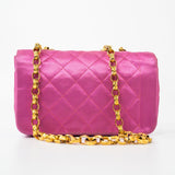 CHANEL Handbag Pink Satin Quilted Single Flap Mini Gold Hardware - Redeluxe