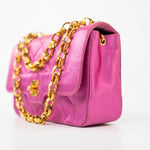CHANEL Handbag Pink Satin Quilted Single Flap Mini Gold Hardware - Redeluxe