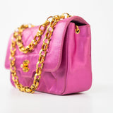CHANEL Handbag Pink Satin Quilted Single Flap Mini Gold Hardware - Redeluxe