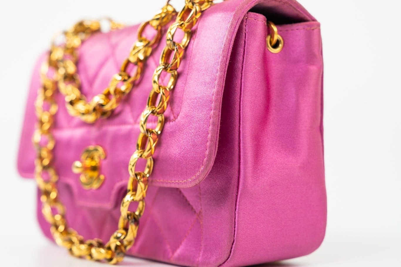 CHANEL Handbag Pink Satin Quilted Single Flap Mini Gold Hardware - Redeluxe