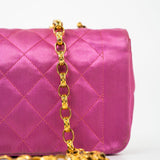 CHANEL Handbag Pink Satin Quilted Single Flap Mini Gold Hardware - Redeluxe