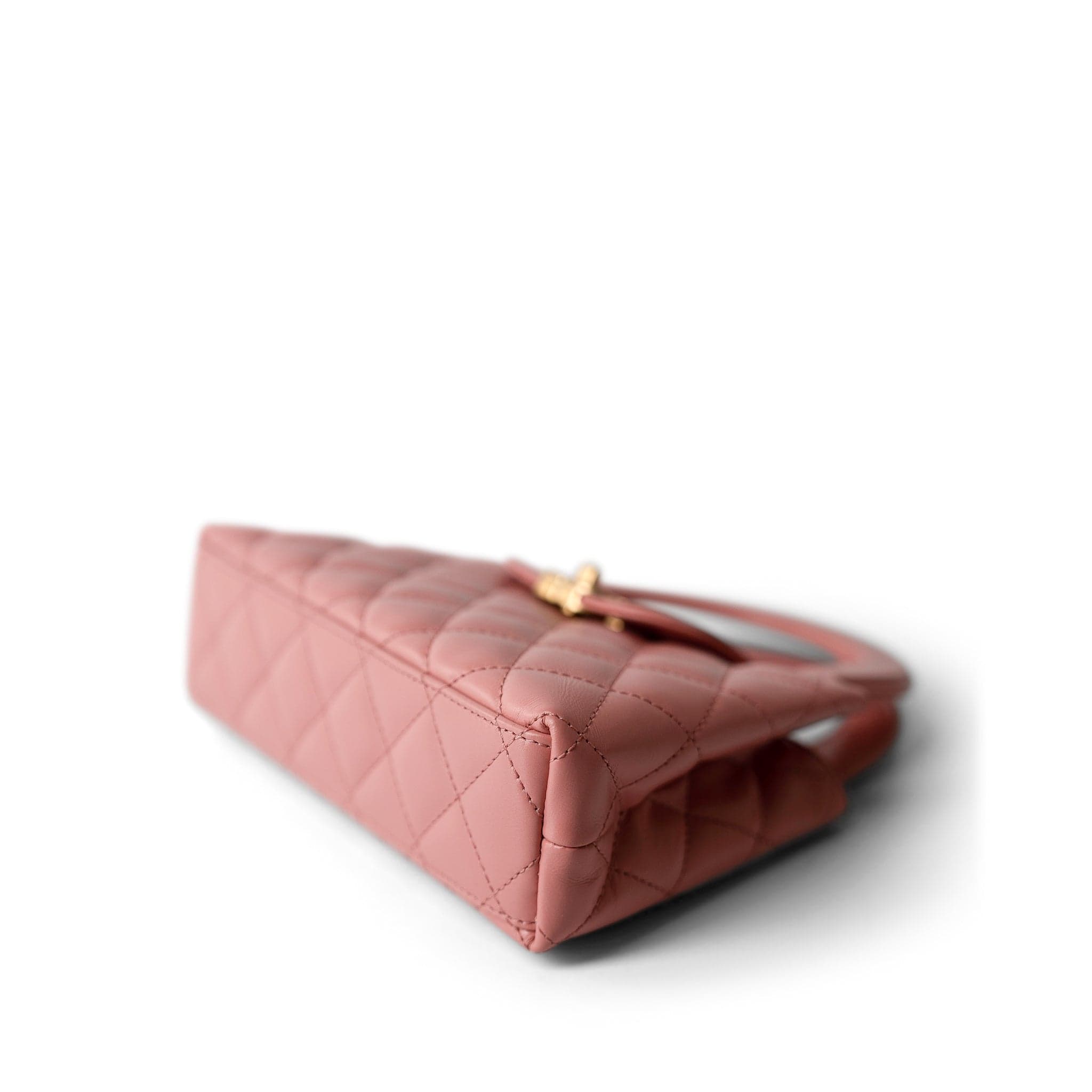 CHANEL Handbag Pink Shiny Aged Calfskin Quilted Nano Kelly Shopper Coral Pink - Redeluxe
