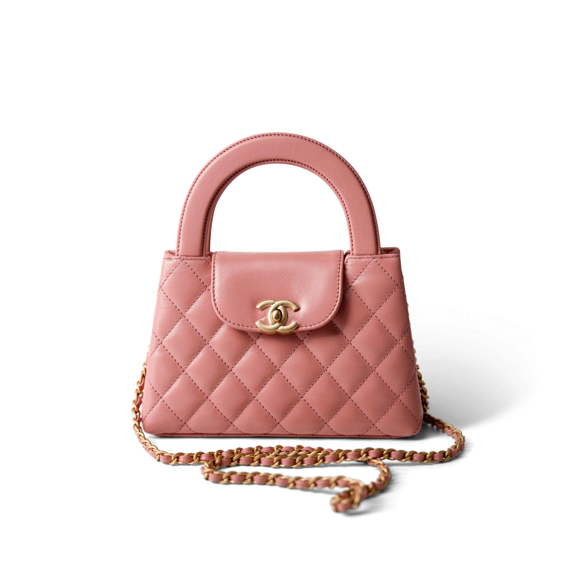 CHANEL Handbag Pink Shiny Aged Calfskin Quilted Nano Kelly Shopper Coral Pink - Redeluxe