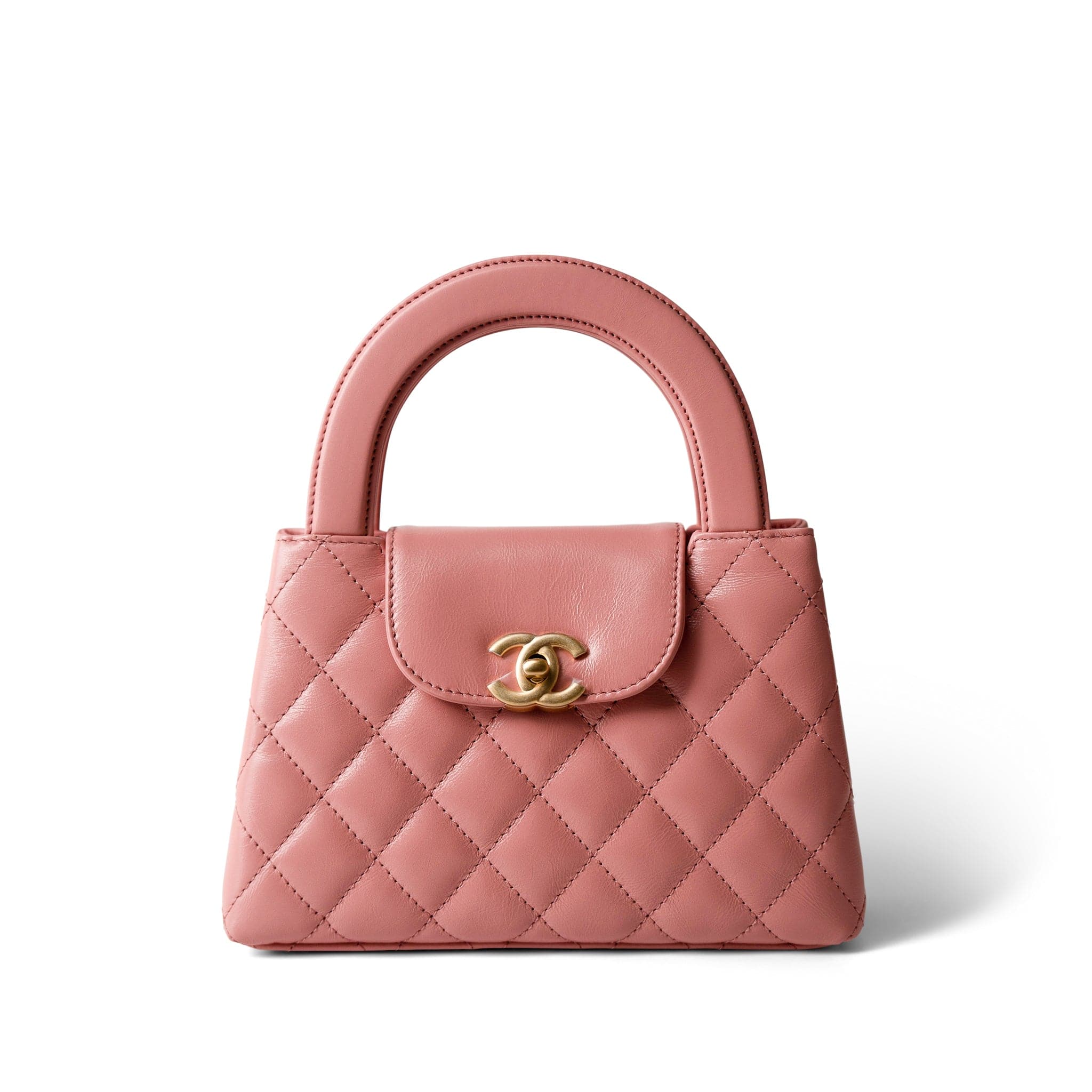 CHANEL Handbag Pink Shiny Aged Calfskin Quilted Nano Kelly Shopper Coral Pink - Redeluxe