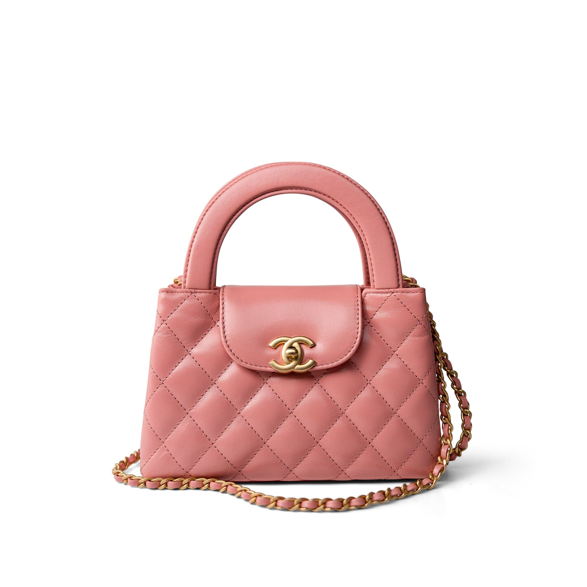 CHANEL Handbag Pink Shiny Aged Calfskin Quilted Nano Kelly Shopper Coral Pink - Redeluxe