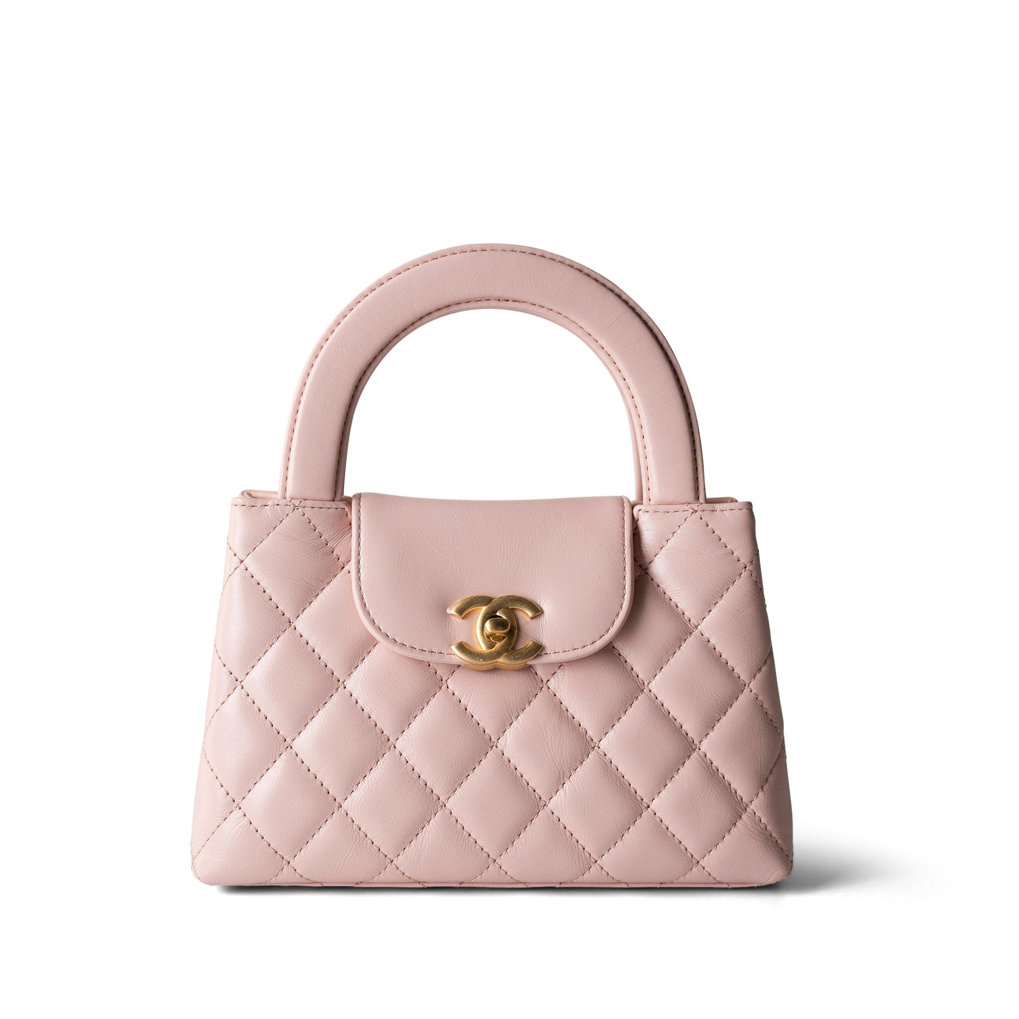 CHANEL Handbag Pink Shiny Aged Calfskin Quilted Nano Kelly Shopper Light Pink - Redeluxe