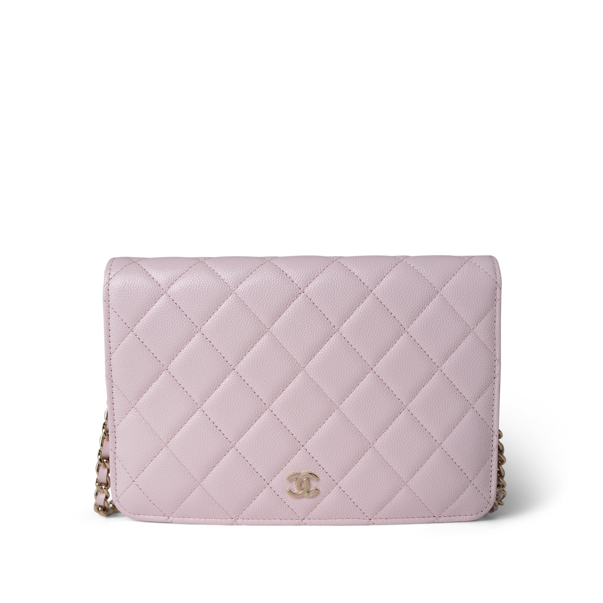 CHANEL Handbag Pink Travel Wallet on Chain Light Pink Caviar Quilted Light Gold Hardware - Redeluxe