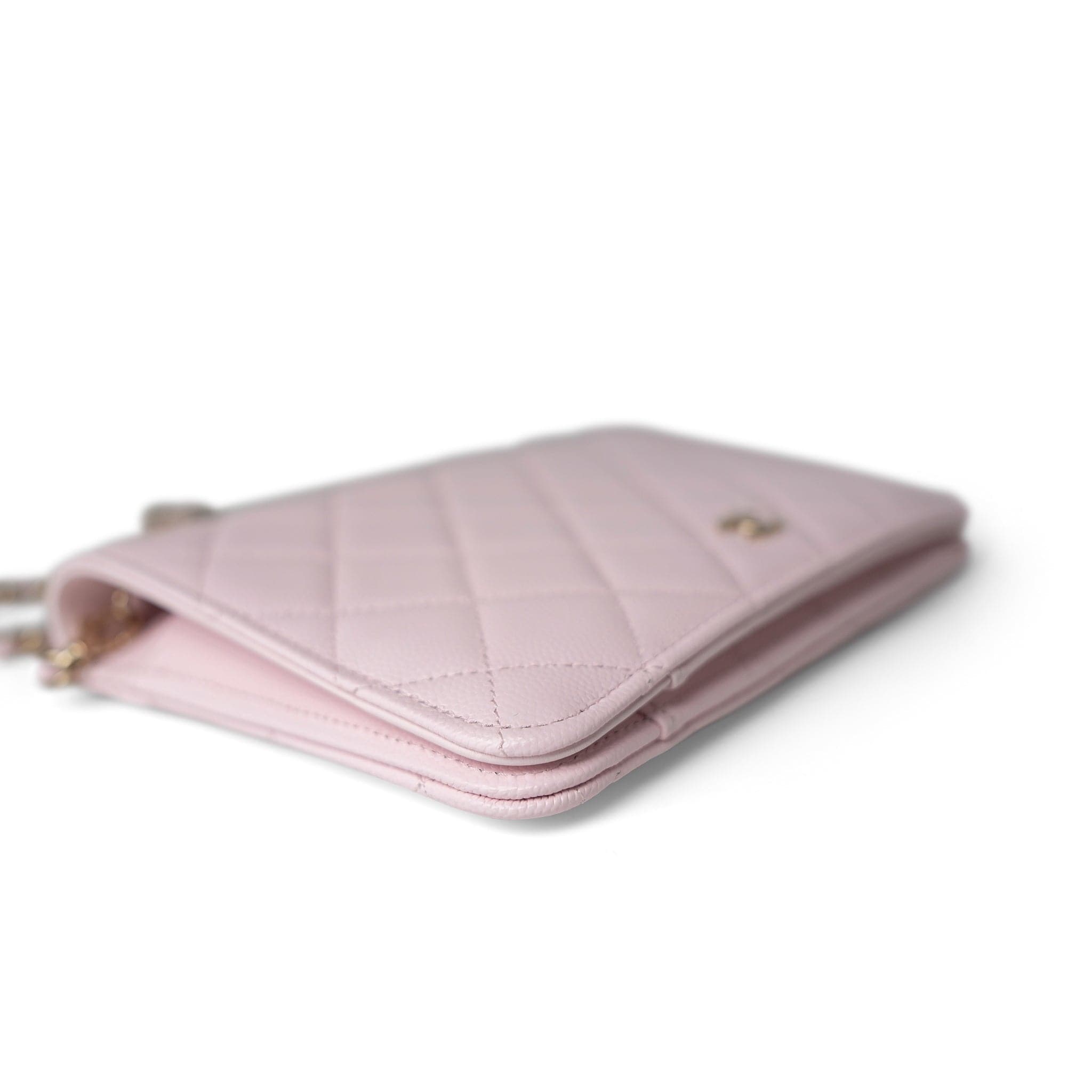 CHANEL Handbag Pink Travel Wallet on Chain Light Pink Caviar Quilted Light Gold Hardware - Redeluxe