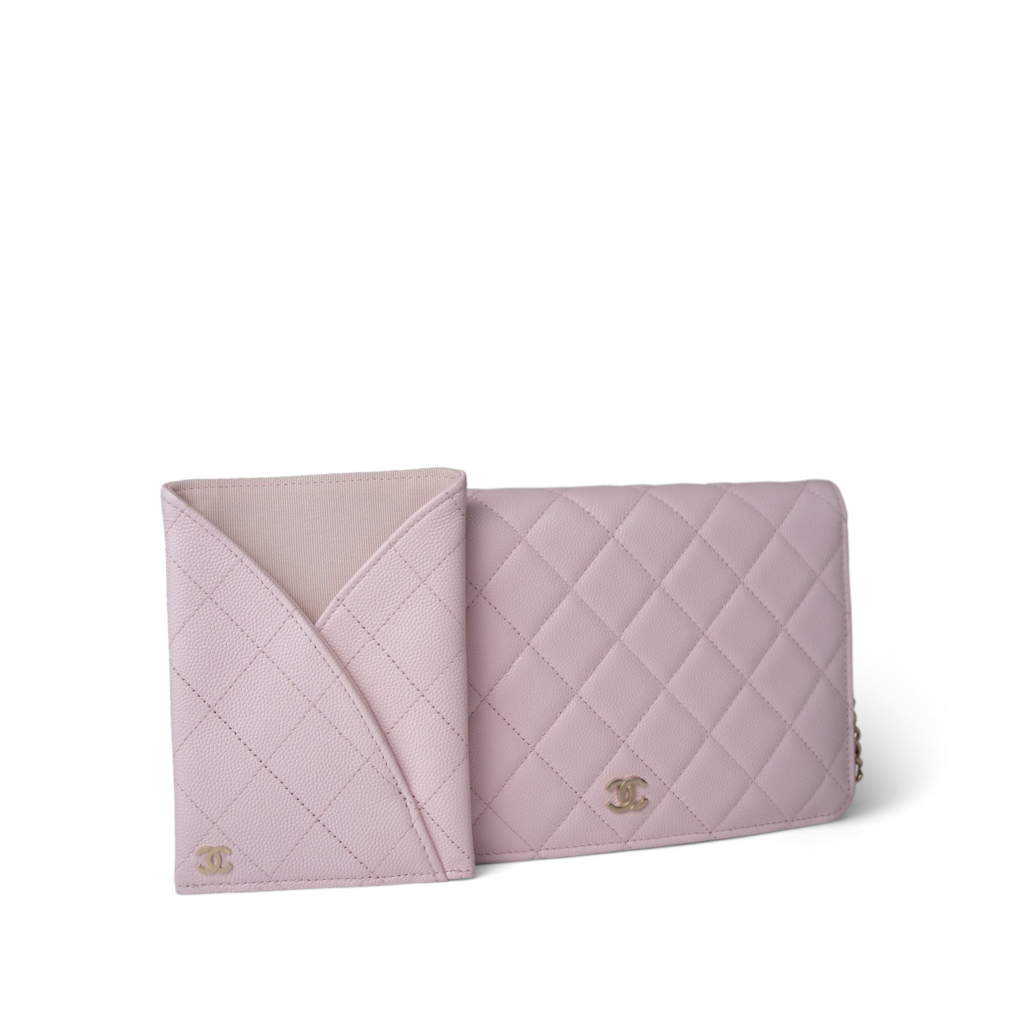 CHANEL Handbag Pink Travel Wallet on Chain Light Pink Caviar Quilted Light Gold Hardware - Redeluxe