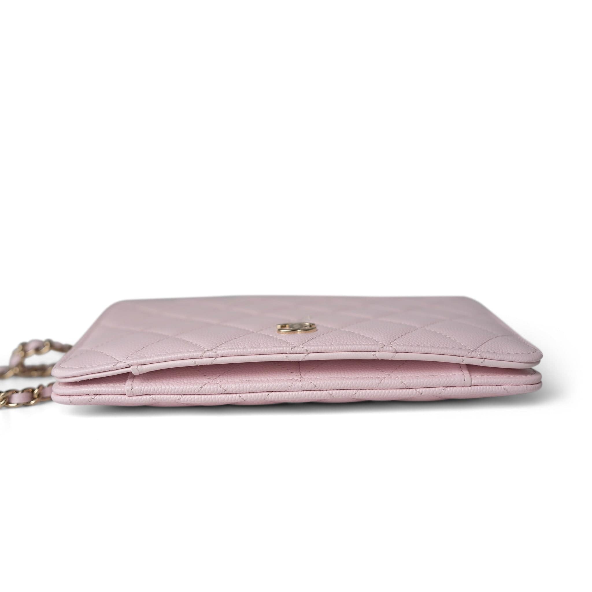 CHANEL Handbag Pink Travel Wallet on Chain Light Pink Caviar Quilted Light Gold Hardware - Redeluxe