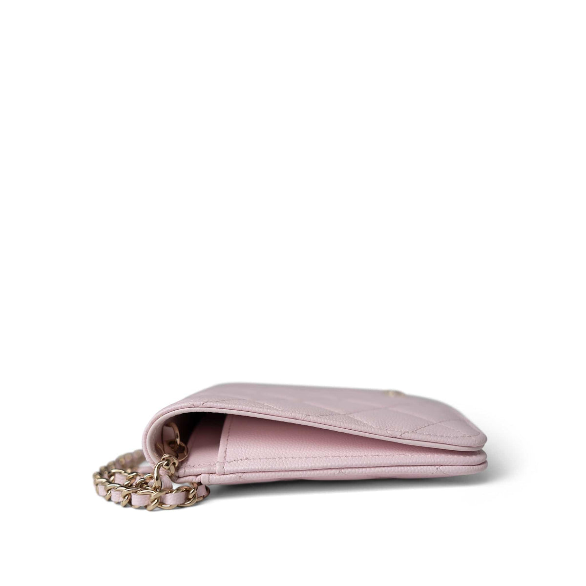 CHANEL Handbag Pink Travel Wallet on Chain Light Pink Caviar Quilted Light Gold Hardware - Redeluxe