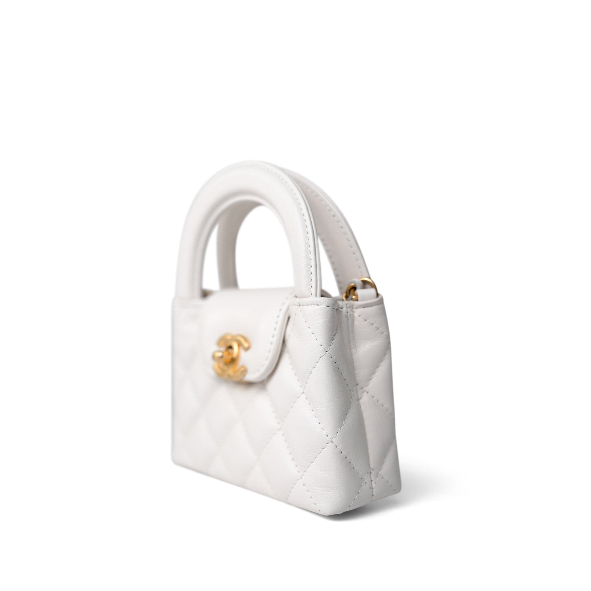 CHANEL Handbag Pink White Aged Calfskin Nano Kelly Mini Shopper - Redeluxe
