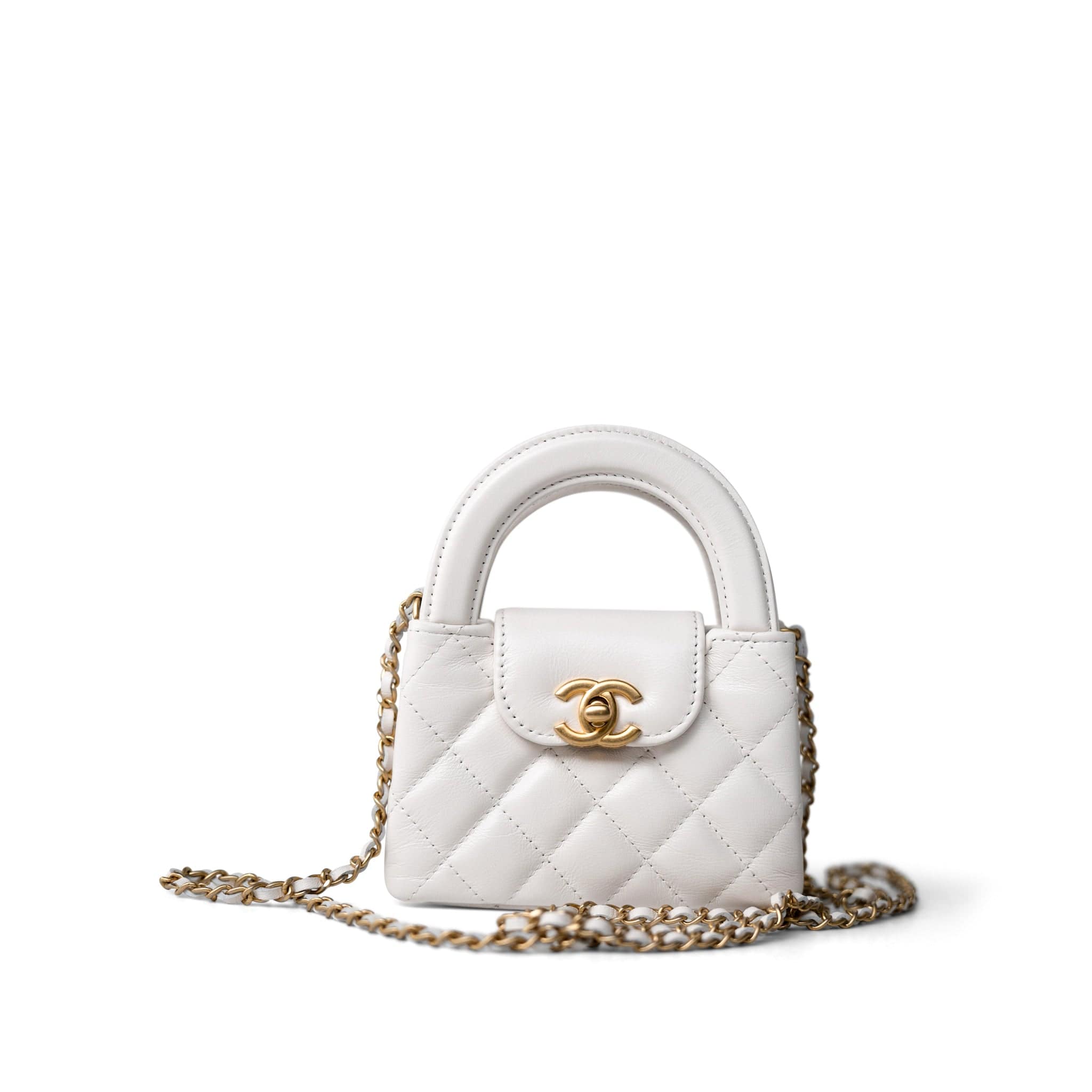 CHANEL Handbag Pink White Aged Calfskin Nano Kelly Mini Shopper - Redeluxe