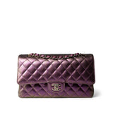 CHANEL Handbag Purple 20B Iridescent Purple Calfskin Quilted Classic Flap Light Gold Hardware - Redeluxe