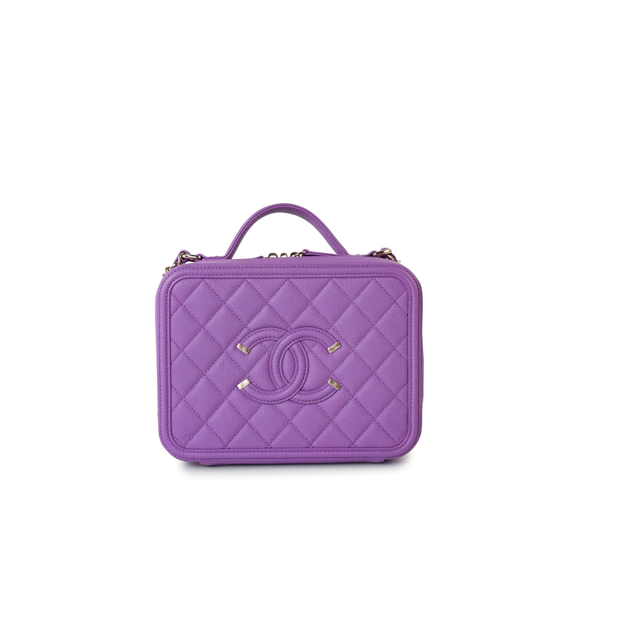 CHANEL Handbag Purple 20C Purple Caviar Quilted CC Medium Filigree Vanity Case - Redeluxe