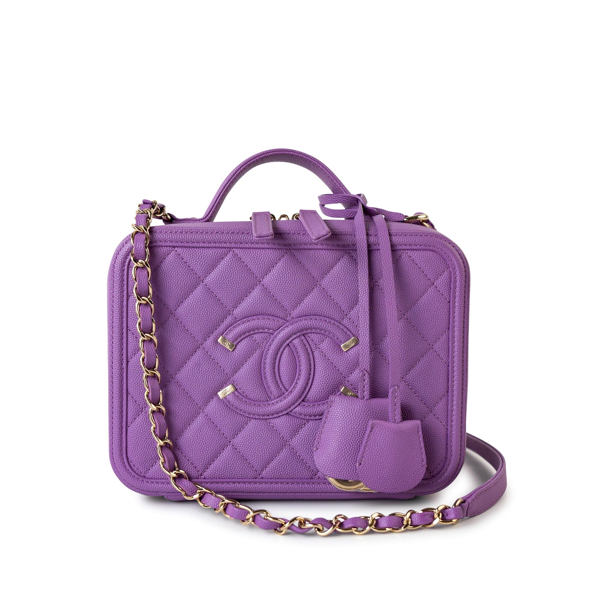 CHANEL Handbag Purple 20C Purple Caviar Quilted CC Medium Filigree Vanity Case - Redeluxe