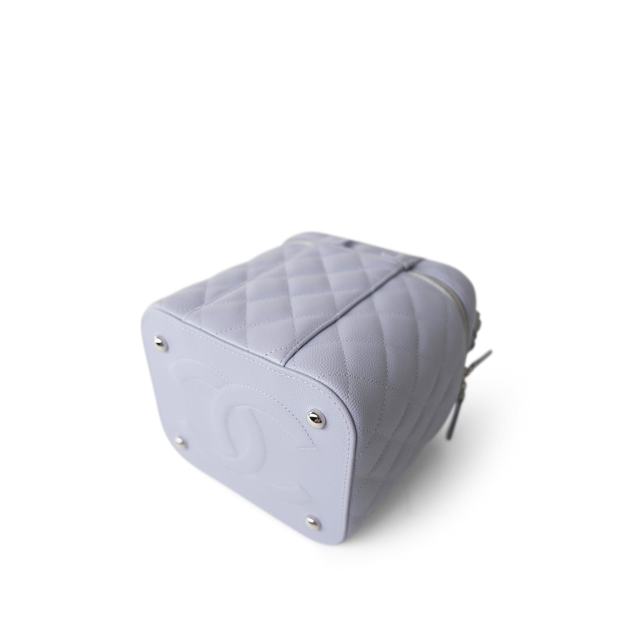 21K Lavender Caviar Quilted Top Handle Vanity Case Silver Hardware